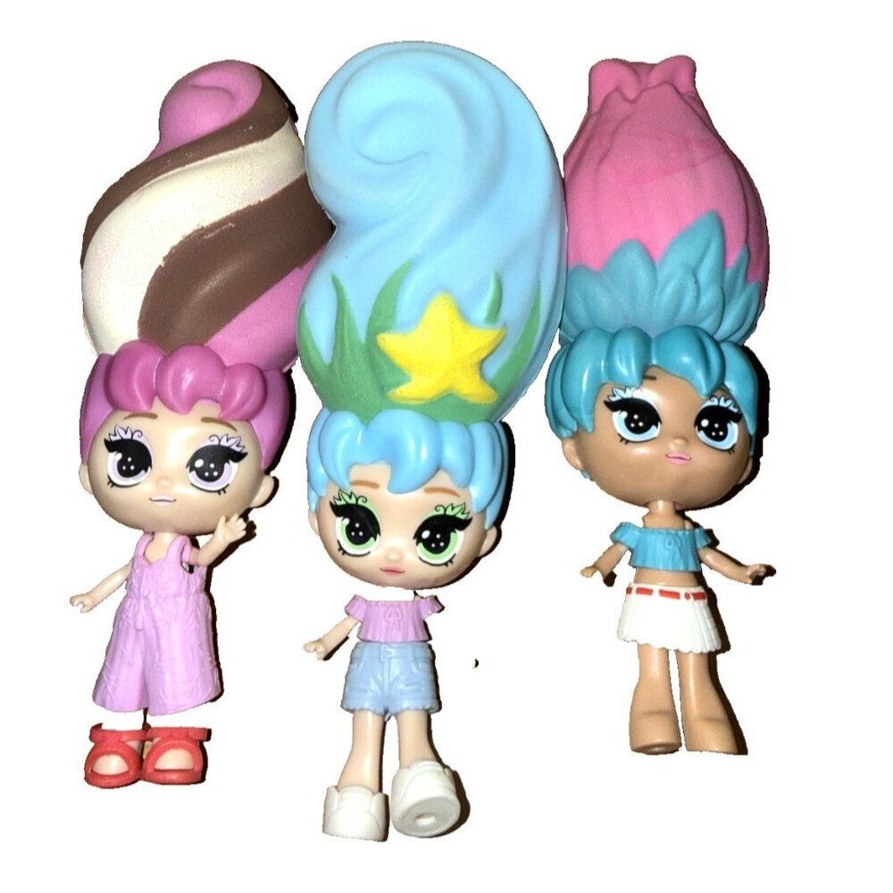 3 Vintage Blume Flower Pot Mystery Surprise Dolls Squishy Pink Blue Hair